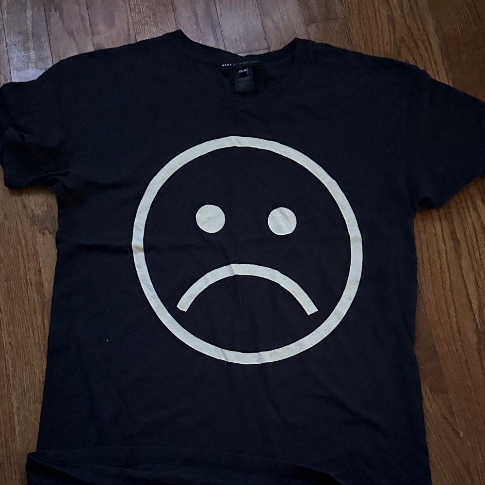 Marc Jacobs Black Tee with White Sad Face